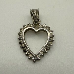 Vintage Sterling Silver Rhinestone Heart Pendant